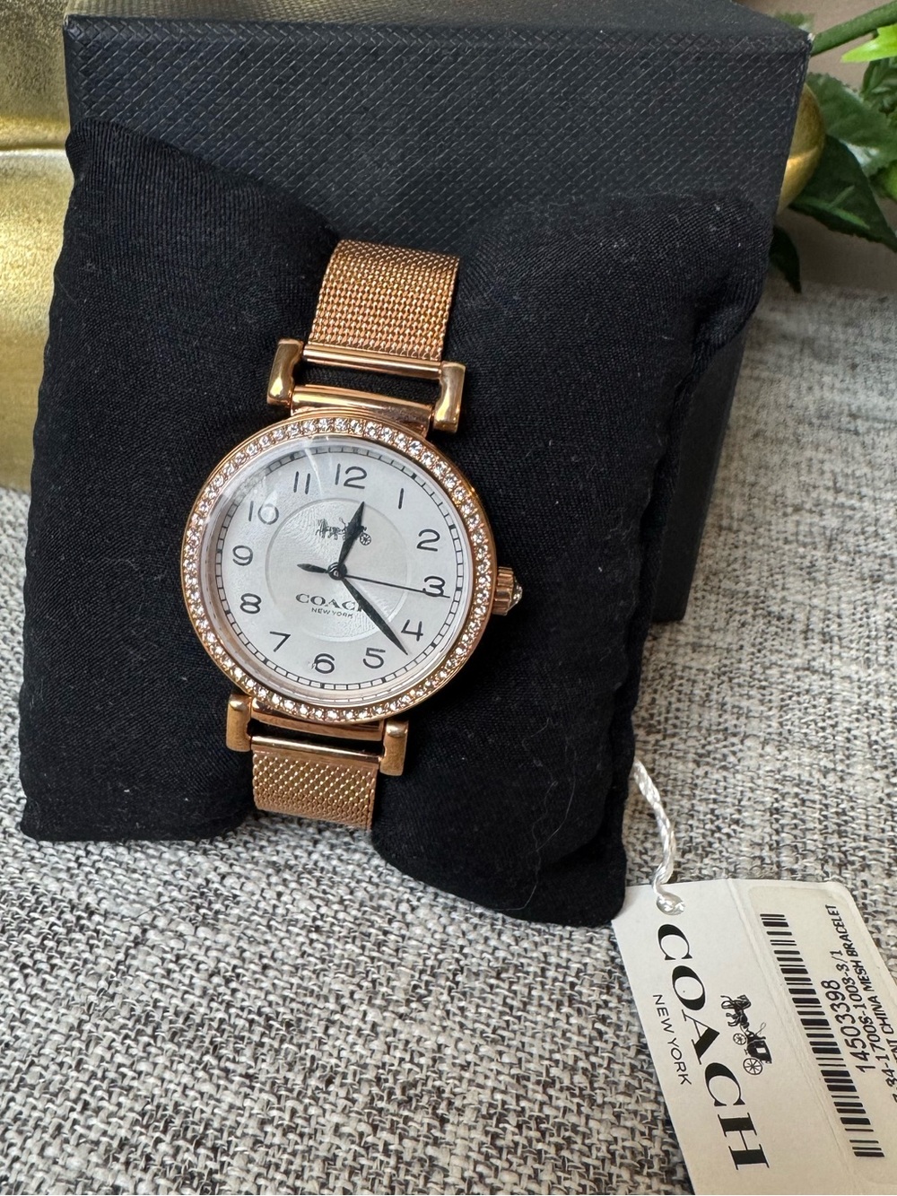 Coach Rose Gold Mesh Bracelet Watch with Crystal Bezel